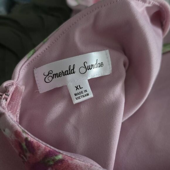 Emerald Sundae Junior’s Size XL Pink Floral Pleated A-Line Dress - Picture 4 of 5